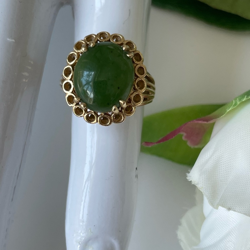 SOLD Vintage Jade and 14 Karat Gold Cocktail Ring